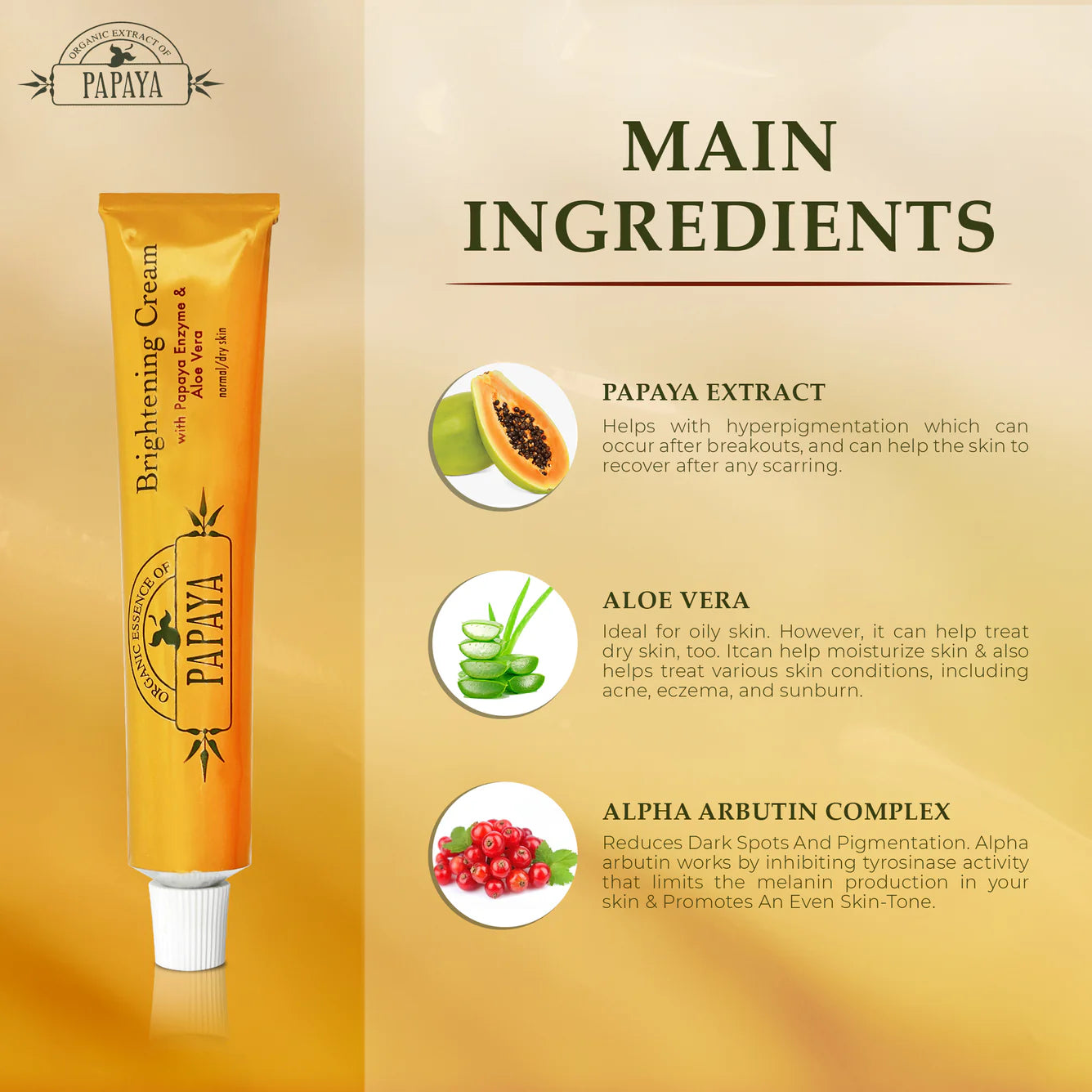 Organic Extract of Papaya Brightening Cream Tube - 50g / 1.76 Oz