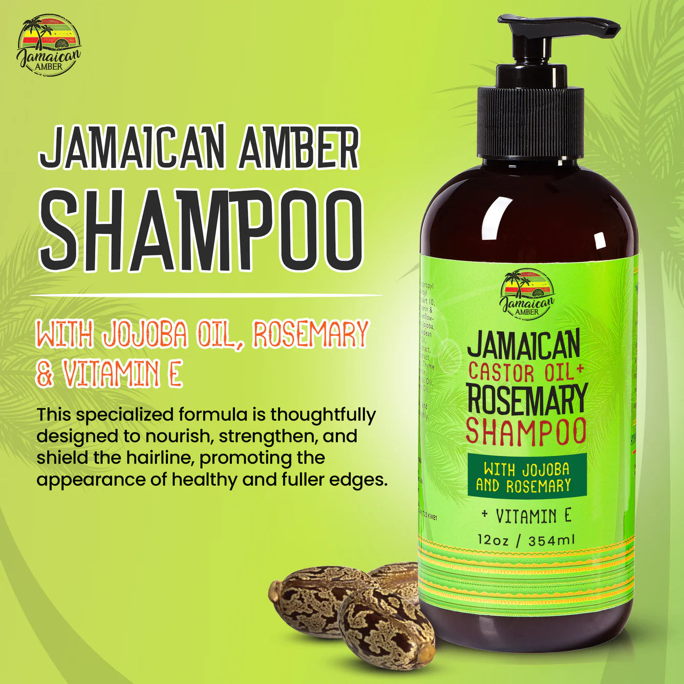 Jamaican Amber Jamaican Castor Oil & Rosemary Hair Shampoo 12 oz/354 ml