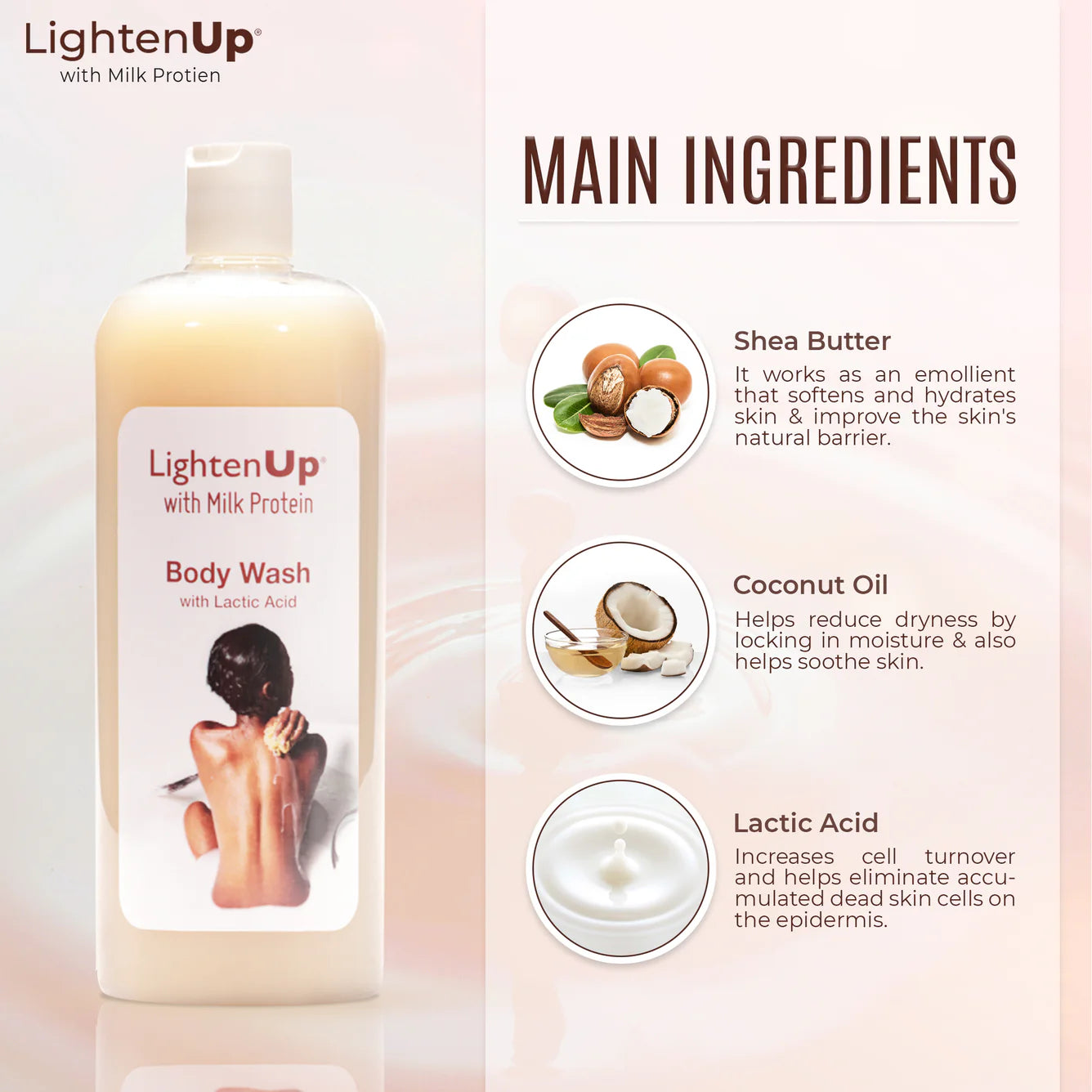 Lightenup Milk Protein Lactic Acid Shea Butter Shower Gel - 1000ml