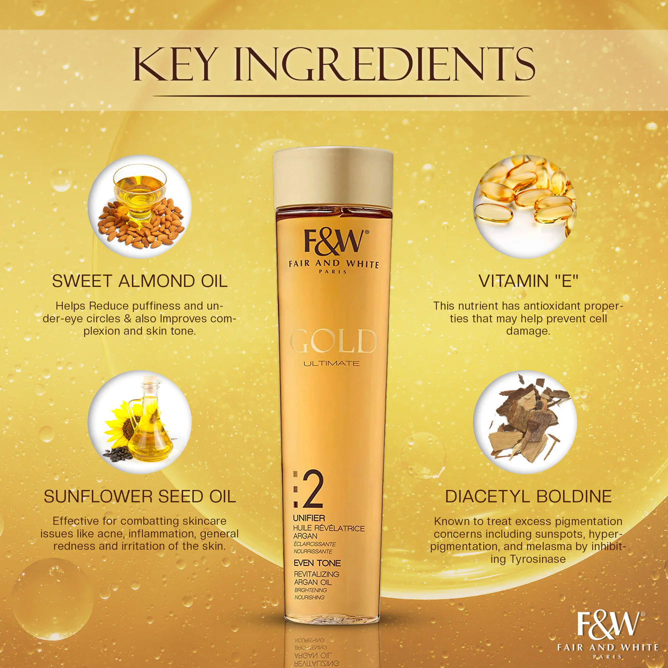 Fair & White Gold Revitalizing Argan Oil - Nourishes Skin - 200ml / 6.76 fl oz