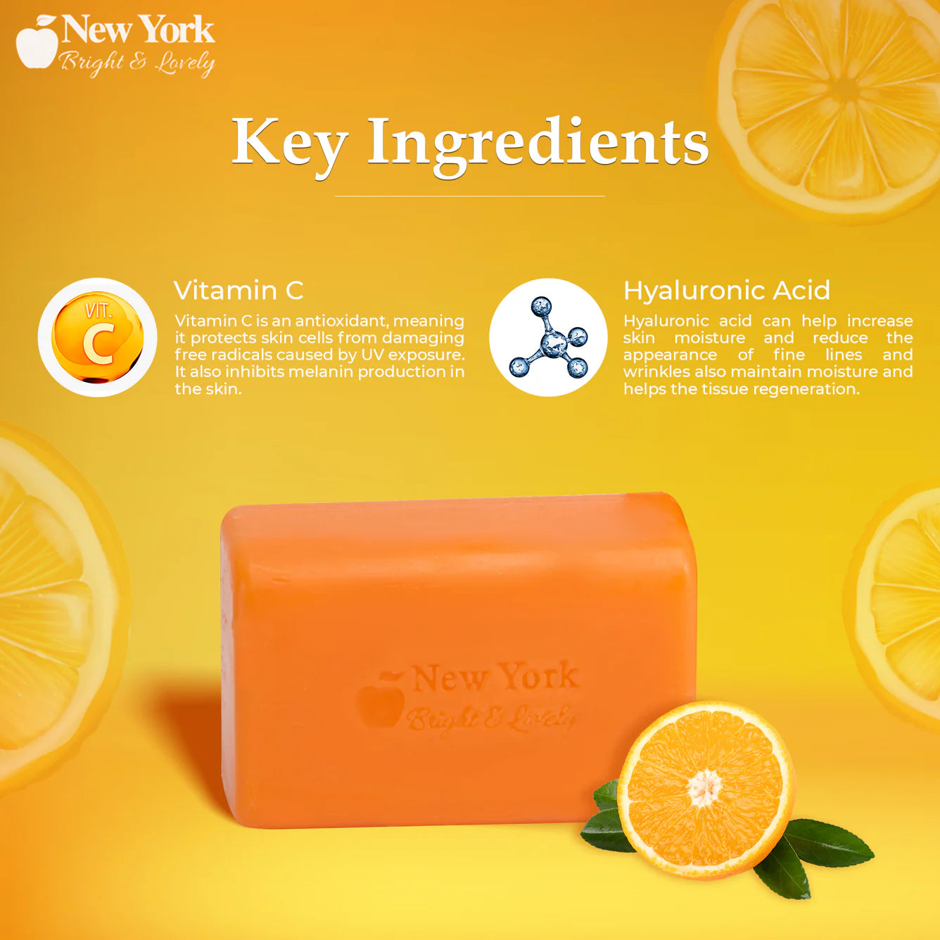 New York Bright & Lovely Lightening Soap with Vitamin C and Hyaluronic Acid - 200g / 7 Oz