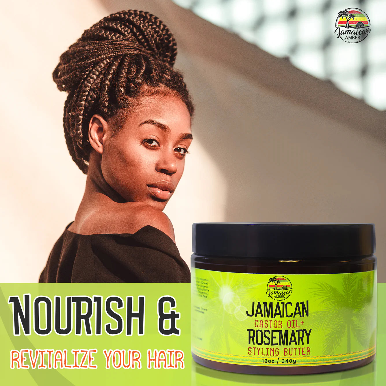 Jamaican Amber Jamaican Castor Oil & Rosemary Hair Styling Butter 12 oz/354 ml