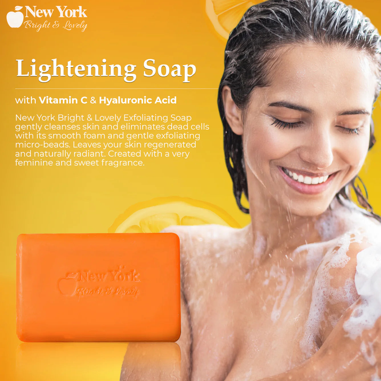 New York Bright & Lovely Lightening Soap with Vitamin C and Hyaluronic Acid - 200g / 7 Oz