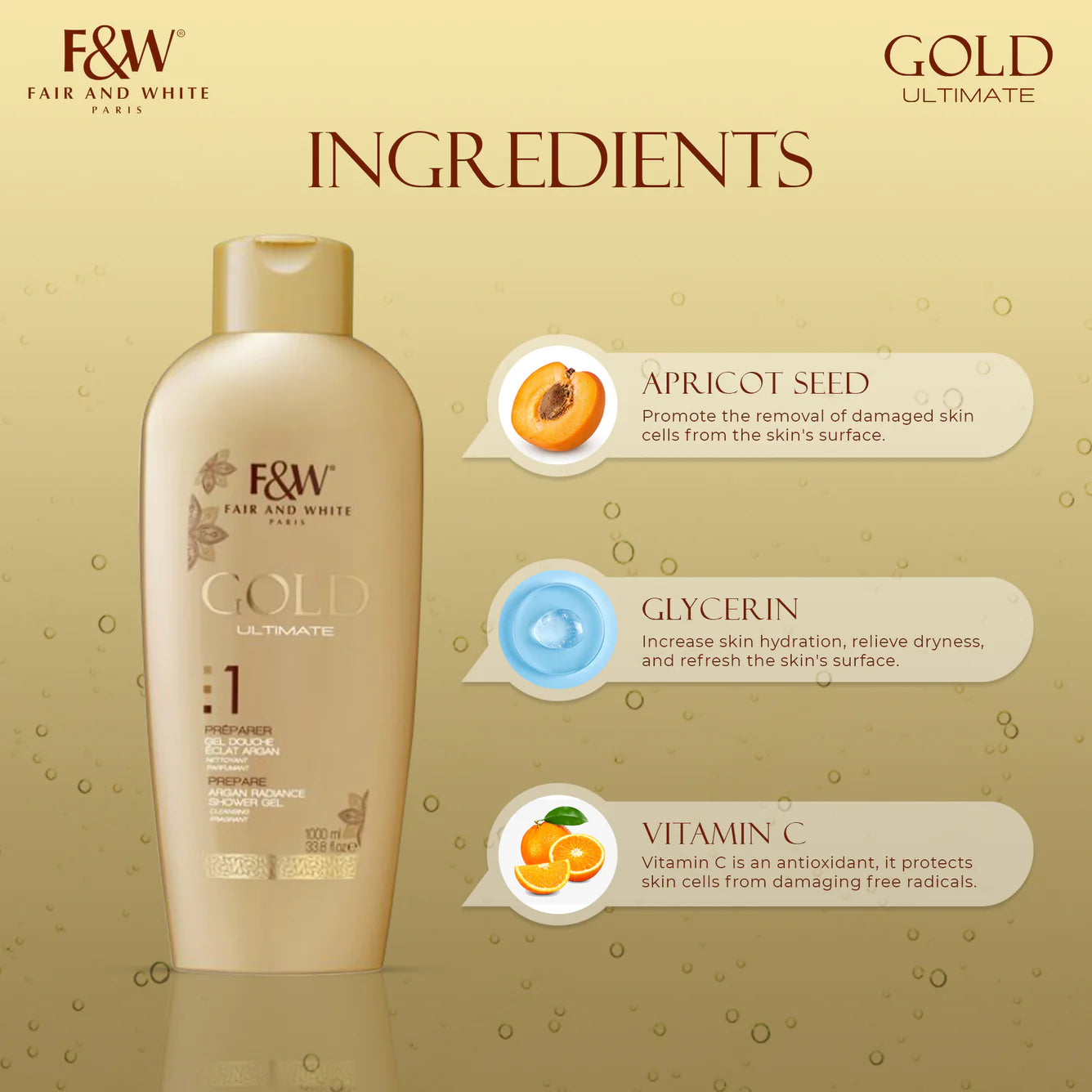 Fair and White Gold Argan Shower Gel 1000ml