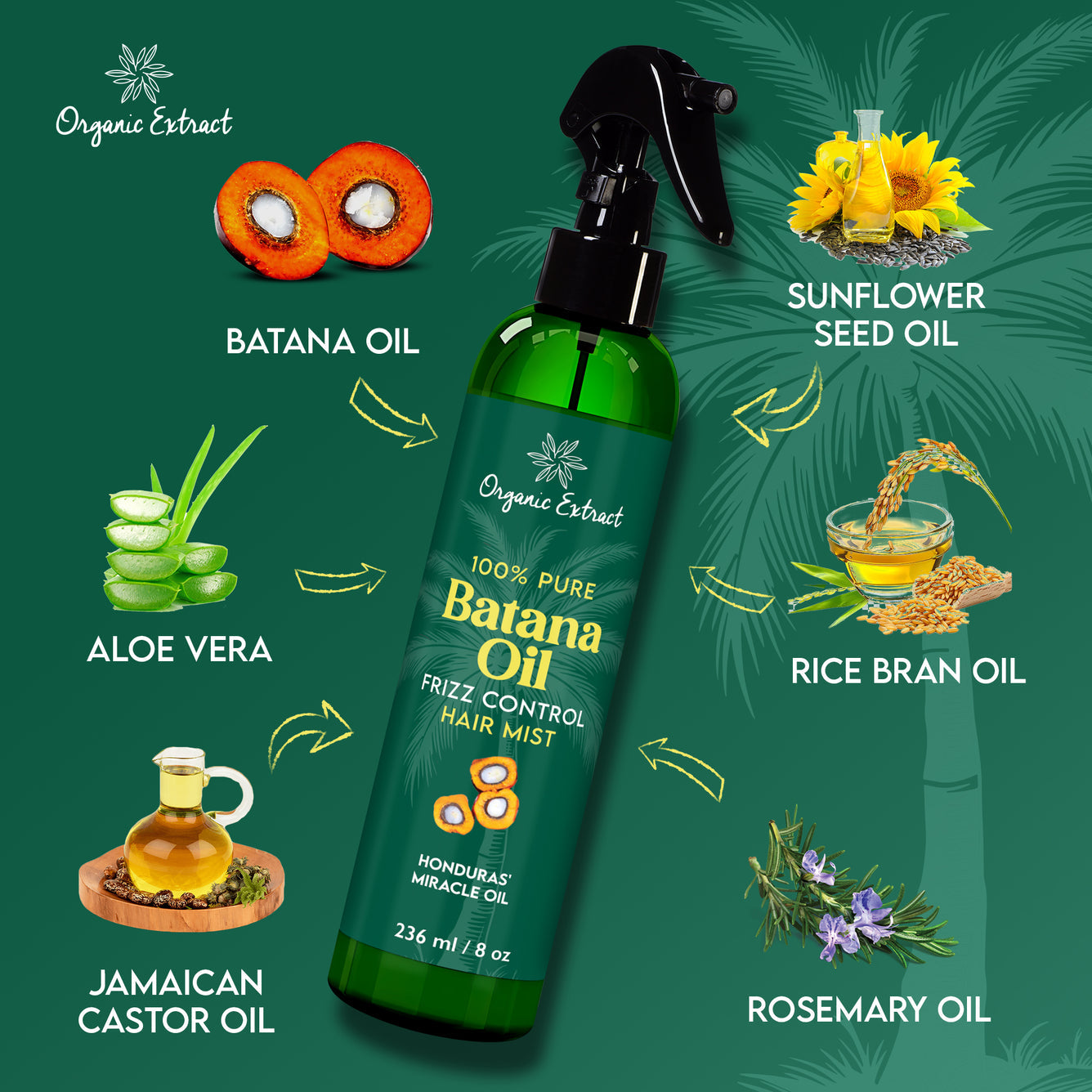 Organic Extract Batana Oil Stimulating Leave in Hair Growth Mist 8 oz / 236ml