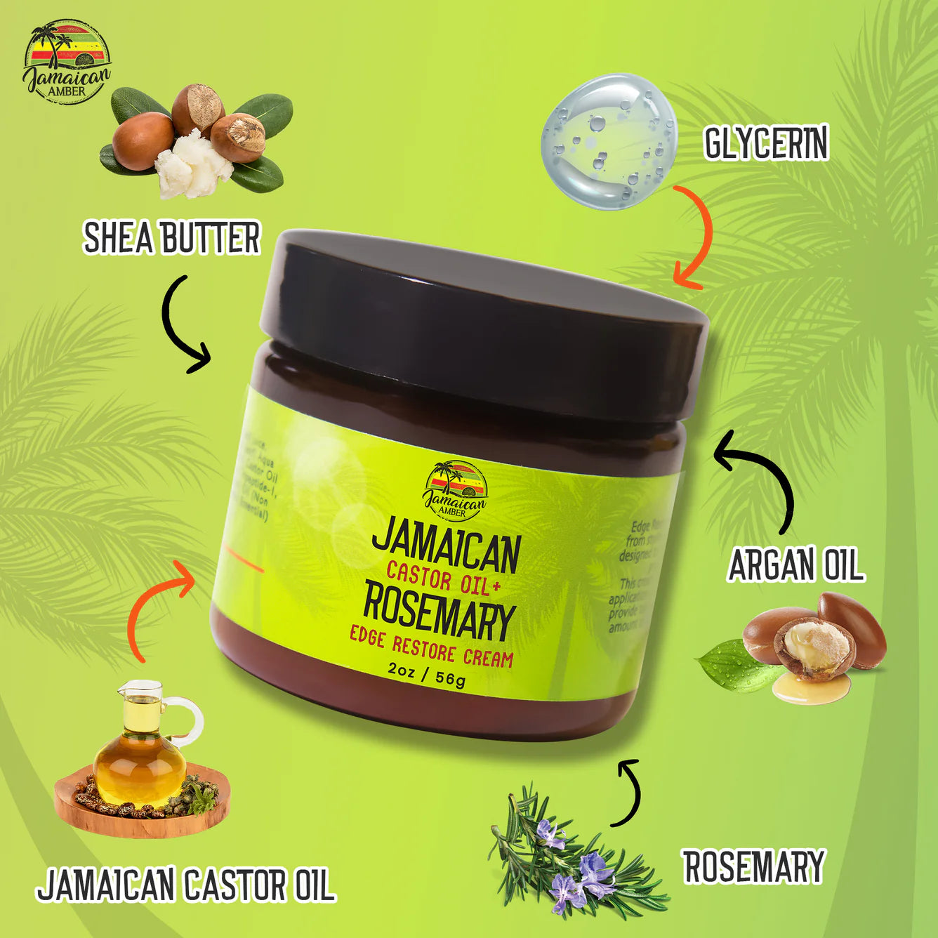 Jamaican Amber Jamaican Castor Oil & Rosemary Edge Restore Cream for Hair 2 oz/60 ml