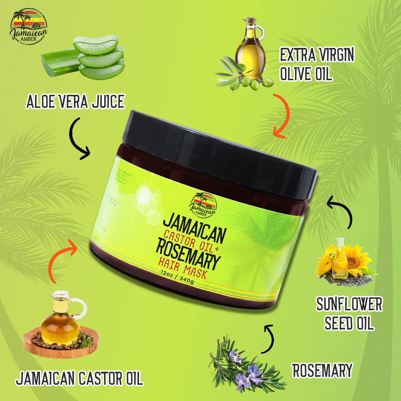 Jamaican Amber Jamaican Castor Oil & Rosemary Hair Mask 12 oz/354 ml