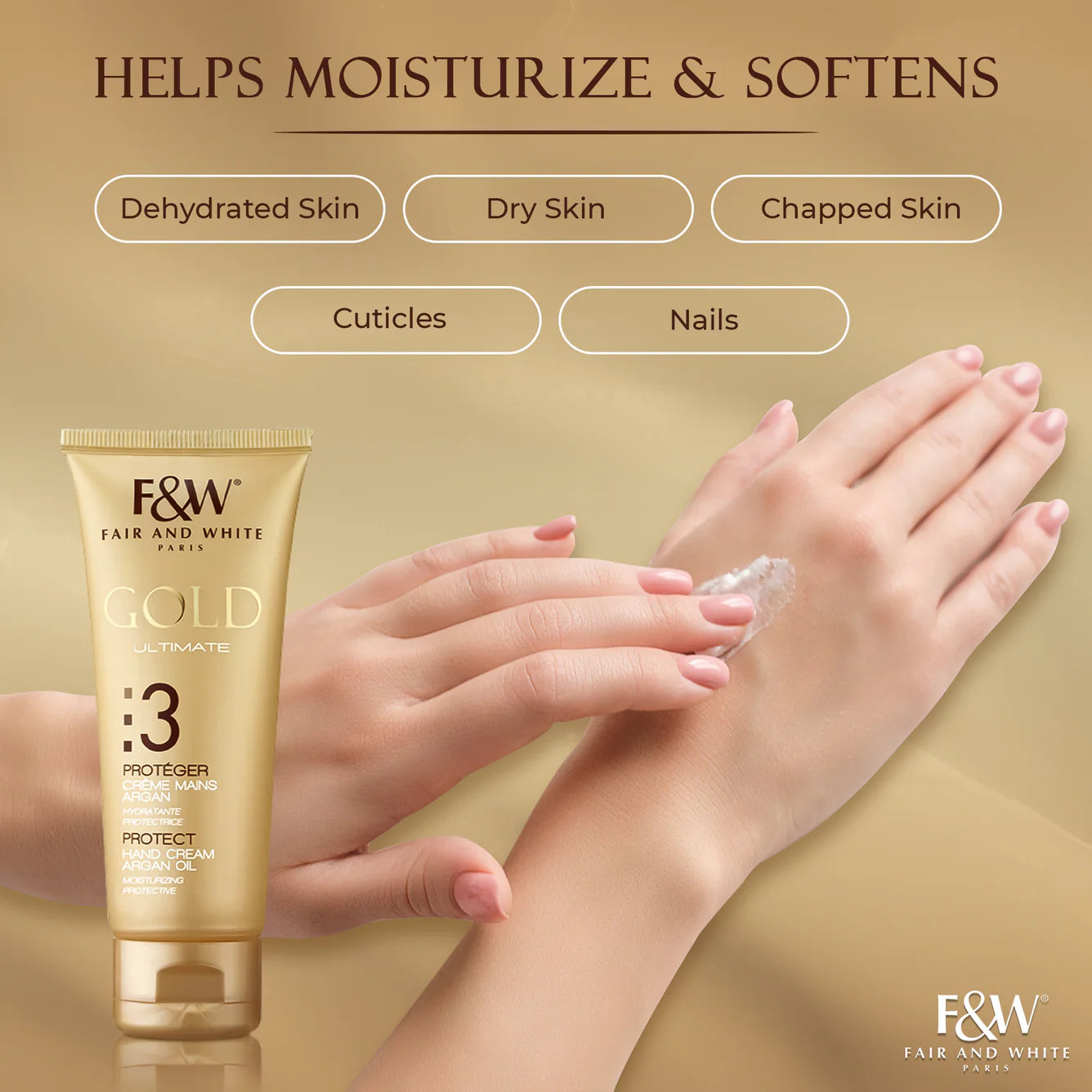 Fair & White Gold Hand Cream with Argan Oil Step #3 - Clarifies skin - 75ml / 2.54 oz