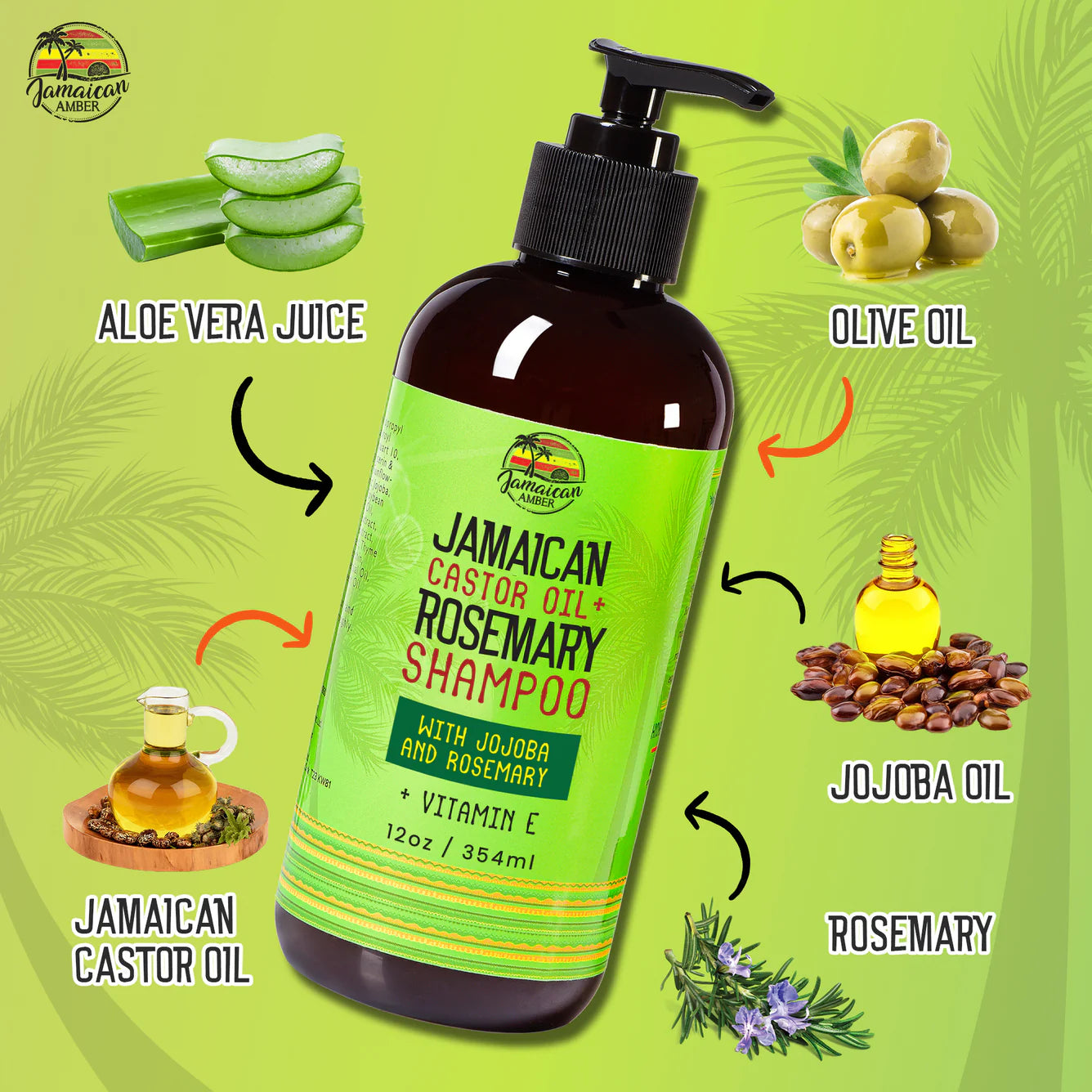 Jamaican Amber Jamaican Castor Oil & Rosemary Hair Shampoo 12 oz/354 ml