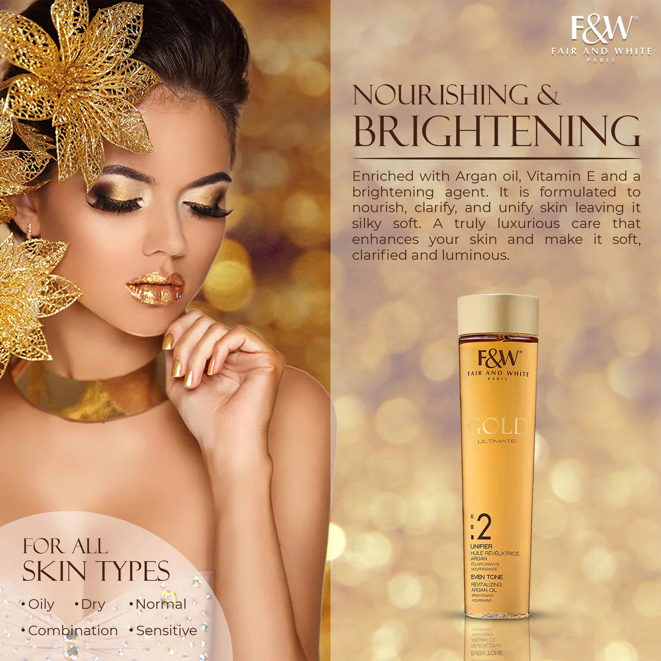 Fair & White Gold Revitalizing Argan Oil - Nourishes Skin - 200ml / 6.76 fl oz