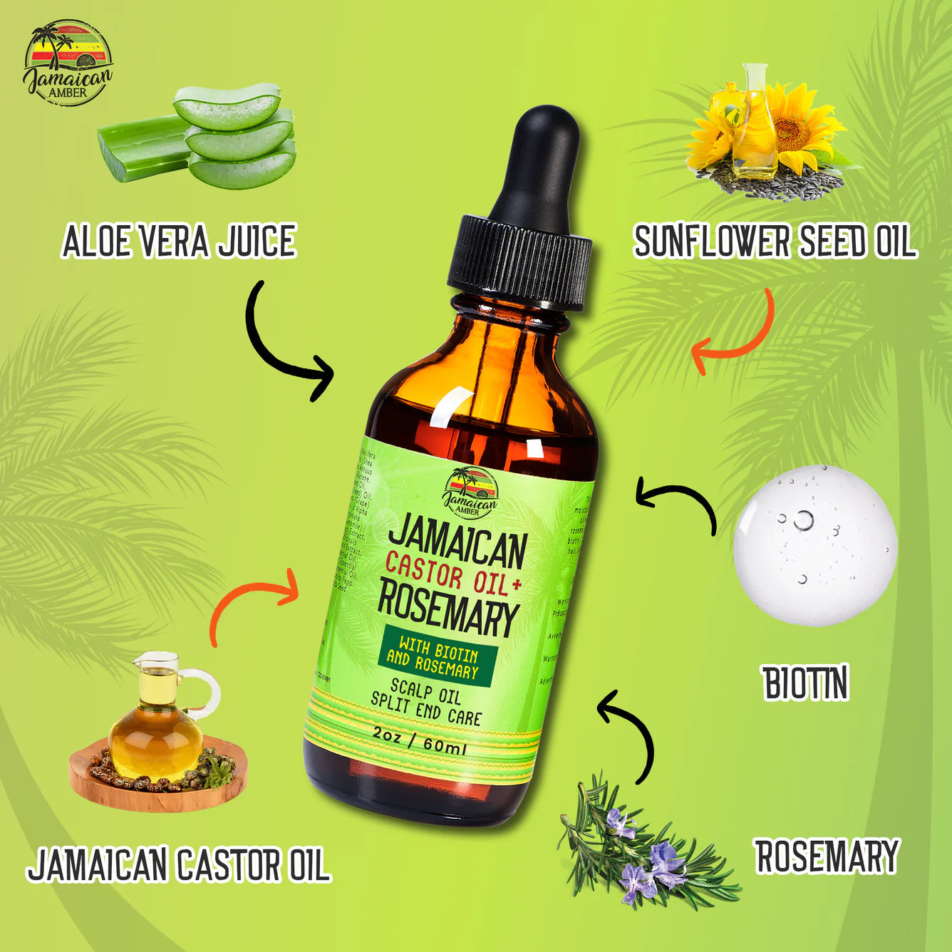 Jamaican Amber Jamaican Castor Oil & Rosemary Hair Oil 2 oz/60 ml