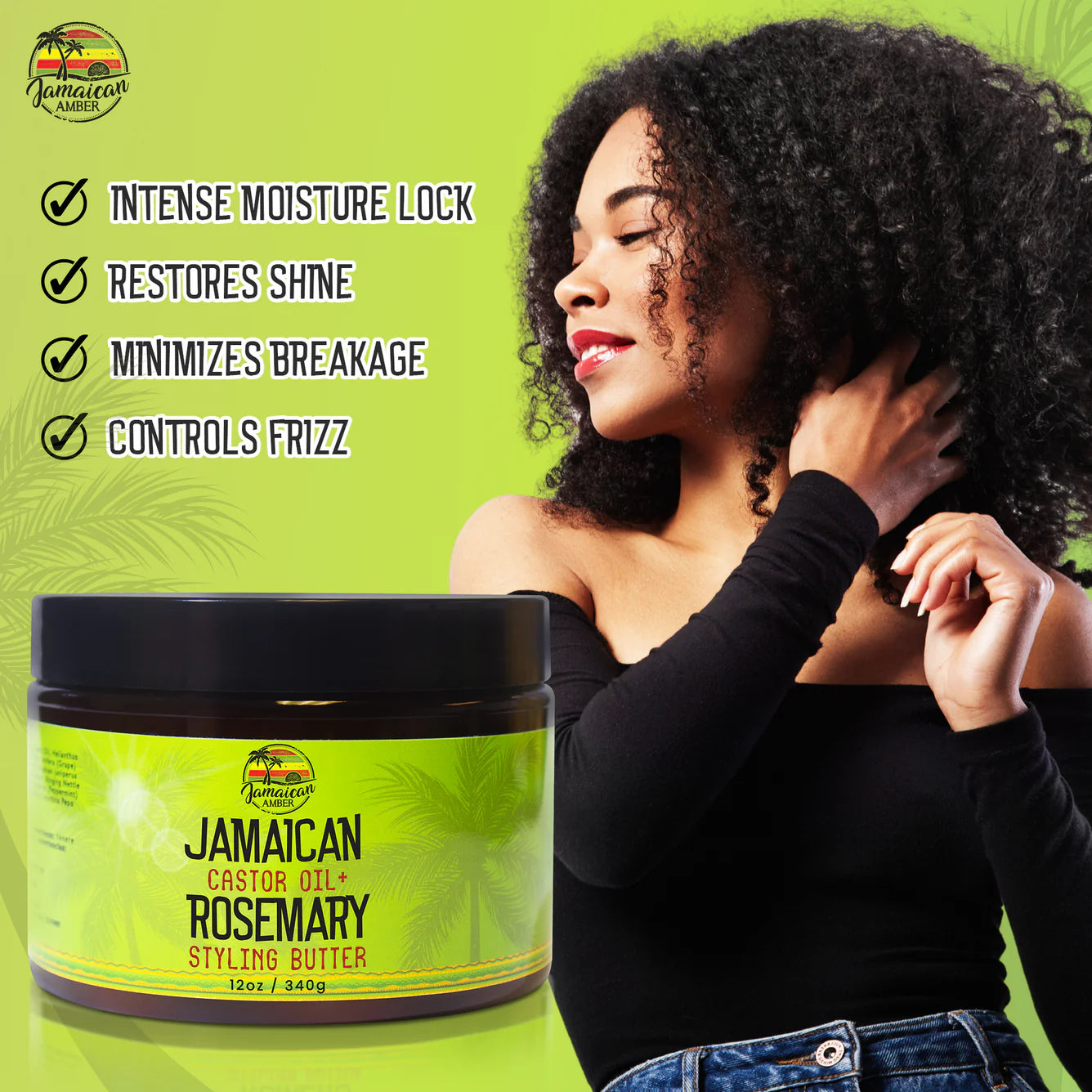 Jamaican Amber Jamaican Castor Oil & Rosemary Hair Styling Butter 12 oz/354 ml