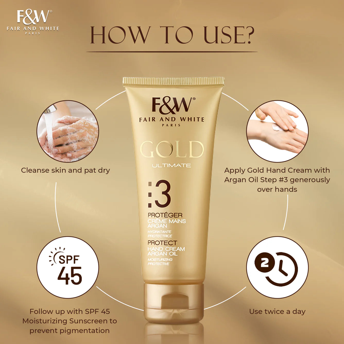 Fair & White Gold Hand Cream with Argan Oil Step #3 - Clarifies skin - 75ml / 2.54 oz