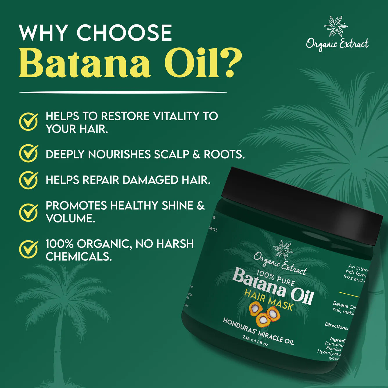 Organic Extract Batana Oil Hair Mask (Deep Conditioner) 8 oz/236ml