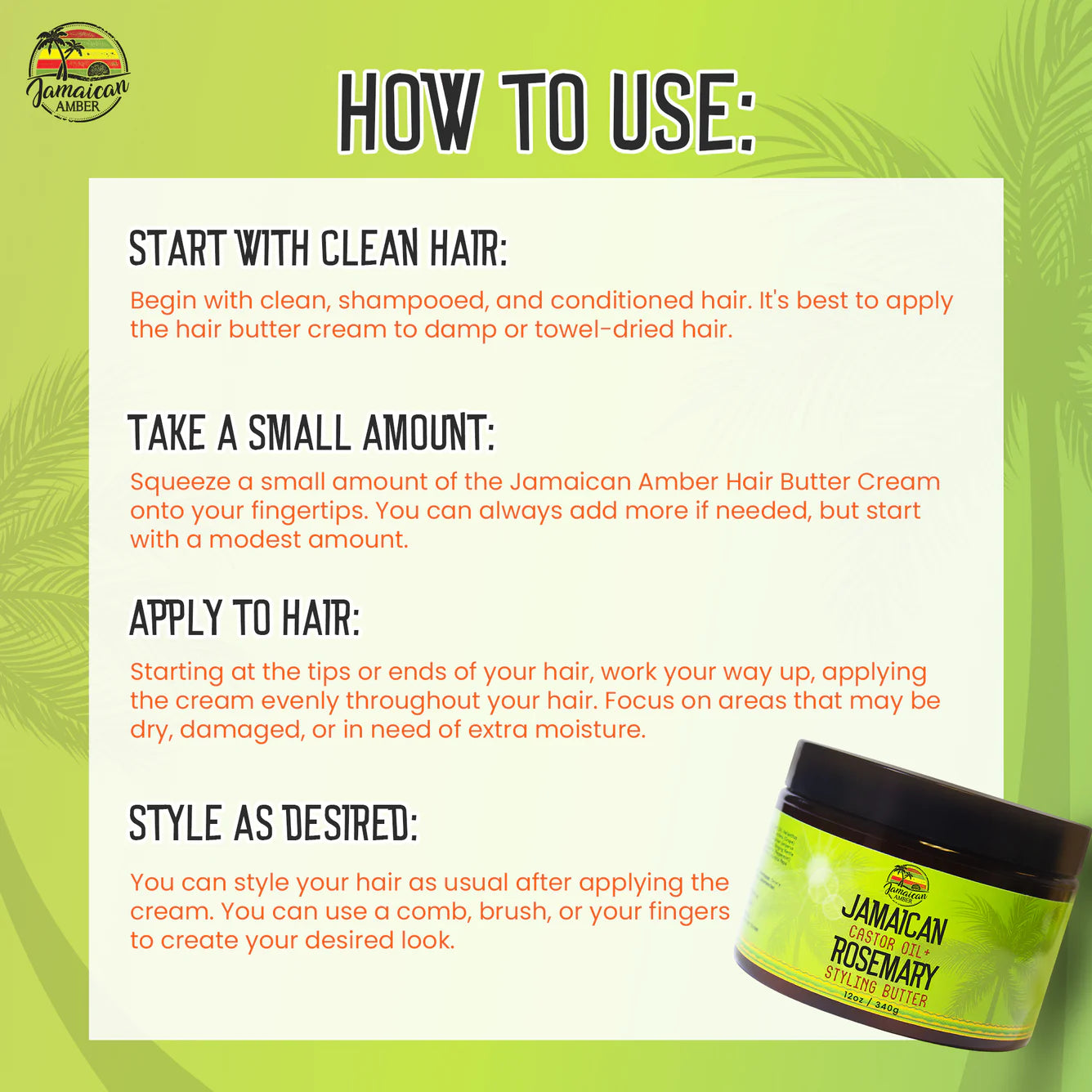 Jamaican Amber Jamaican Castor Oil & Rosemary Hair Styling Butter 12 oz/354 ml