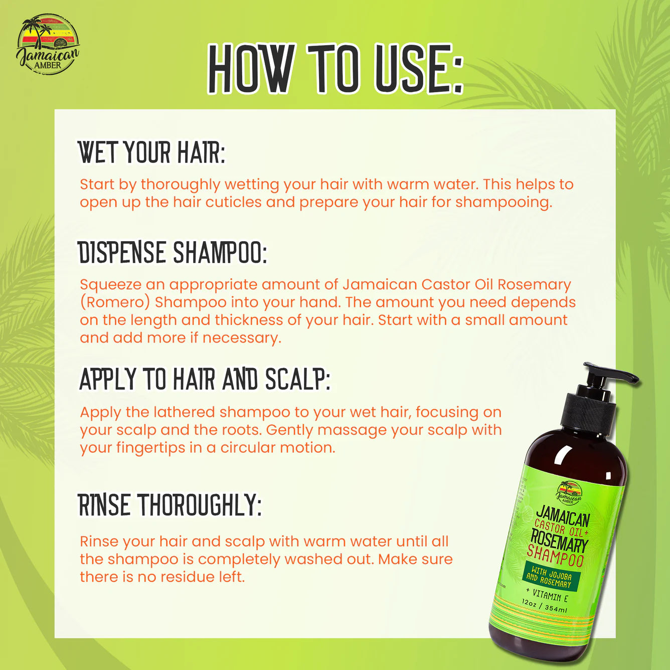 Jamaican Amber Jamaican Castor Oil & Rosemary Hair Shampoo 12 oz/354 ml