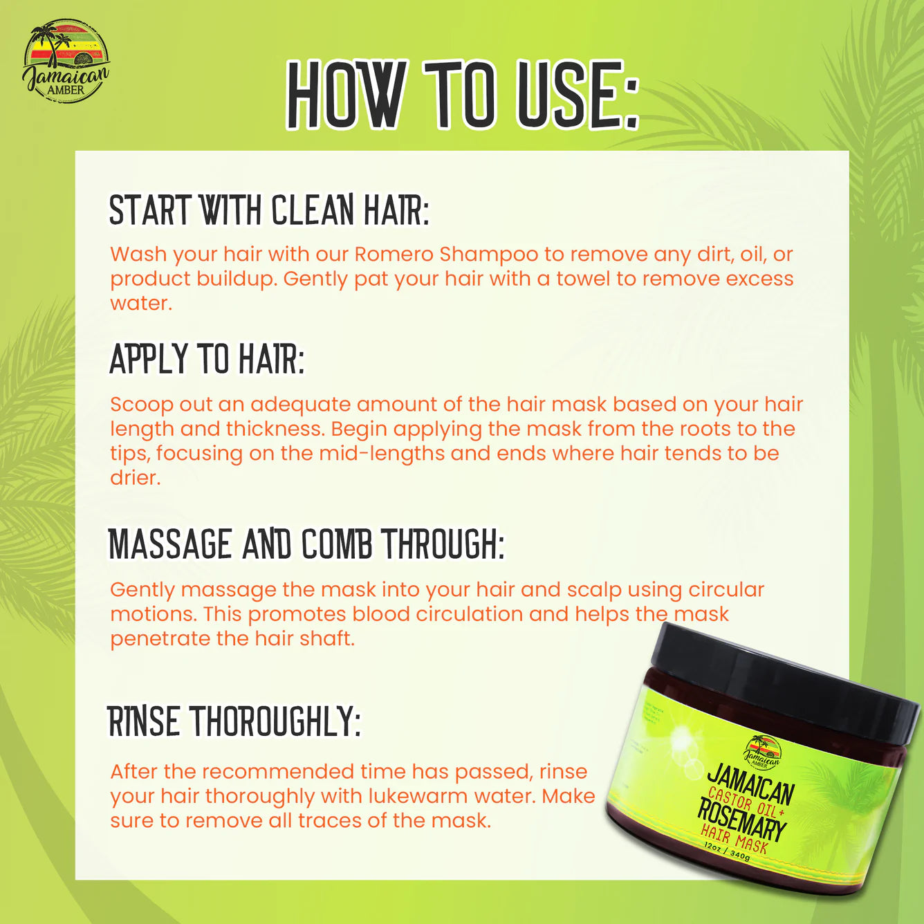 Jamaican Amber Jamaican Castor Oil & Rosemary Hair Mask 12 oz/354 ml