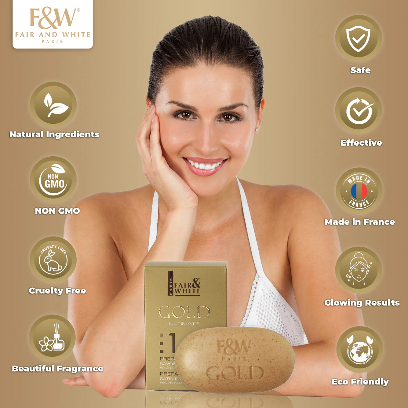 Fair & White Gold Satin Exfoliating Bar Soap - Revives Skin - 200g / 7 oz