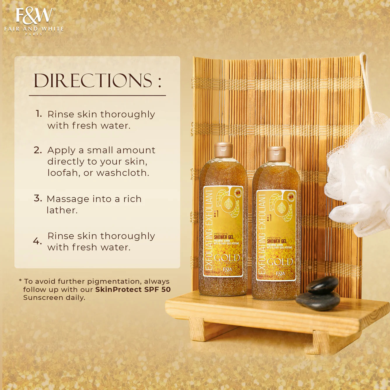 Fair & White Gold Exfoliating Shower Gel scrub NEW - Invigorates skin - 940ml / 31.8 fl oz