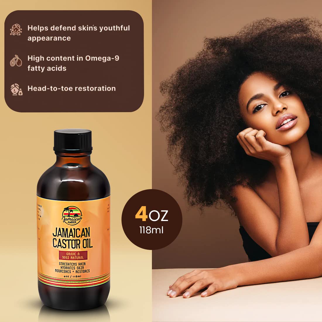 Jamaican Amber Jamaican Castor Hair / Body Oil 4 oz/118 ml