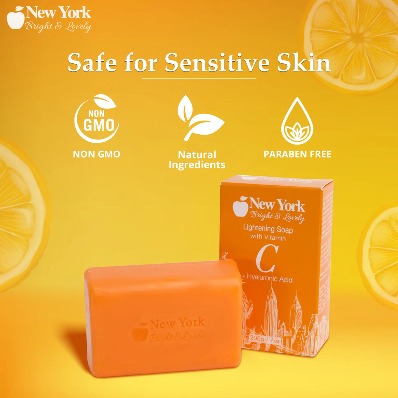 New York Bright & Lovely Lightening Soap with Vitamin C and Hyaluronic Acid - 200g / 7 Oz