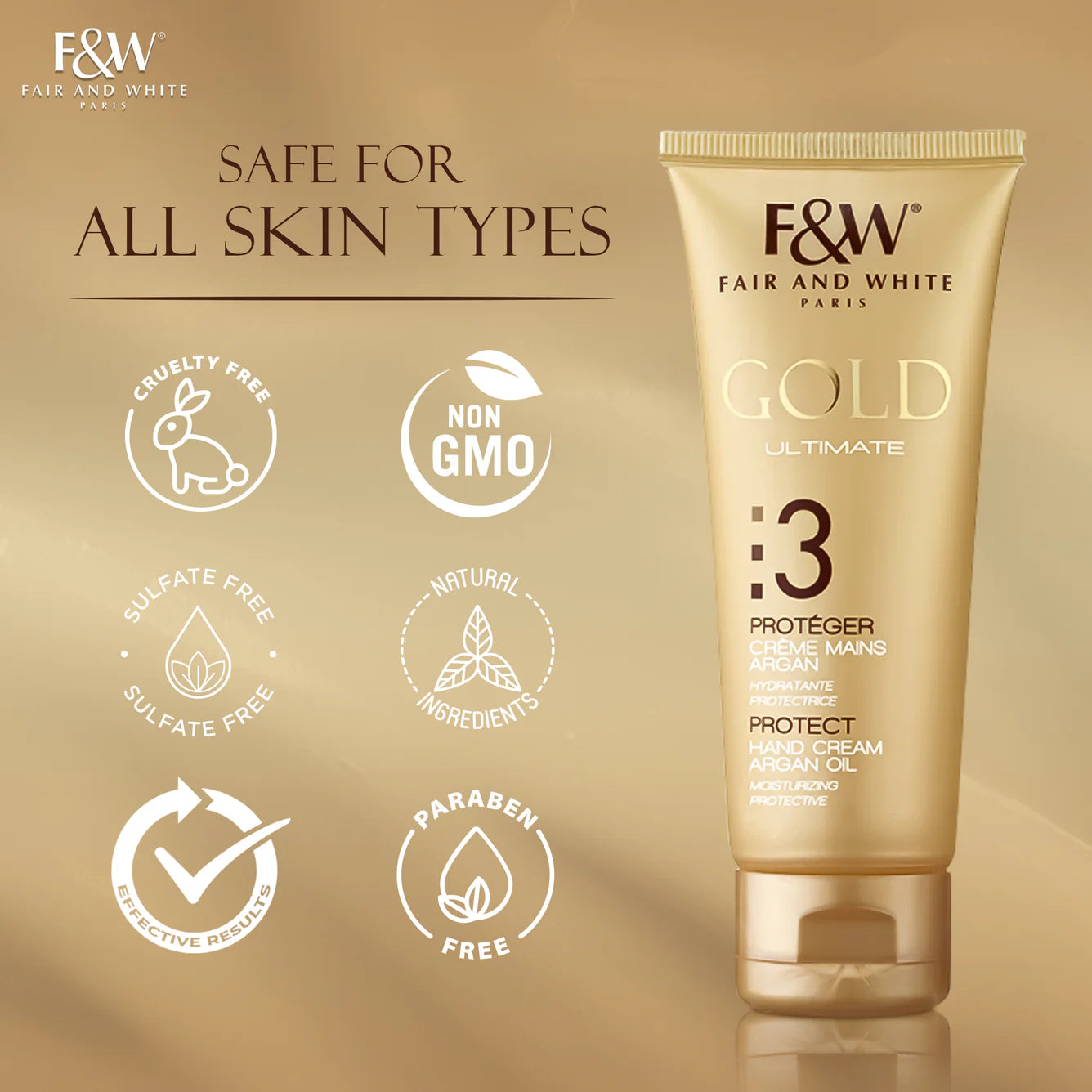Fair & White Gold Hand Cream with Argan Oil Step #3 - Clarifies skin - 75ml / 2.54 oz