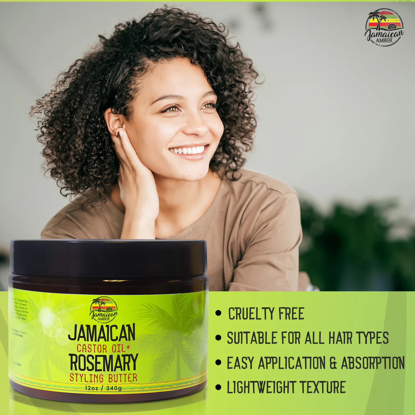 Jamaican Amber Jamaican Castor Oil & Rosemary Hair Styling Butter 12 oz/354 ml