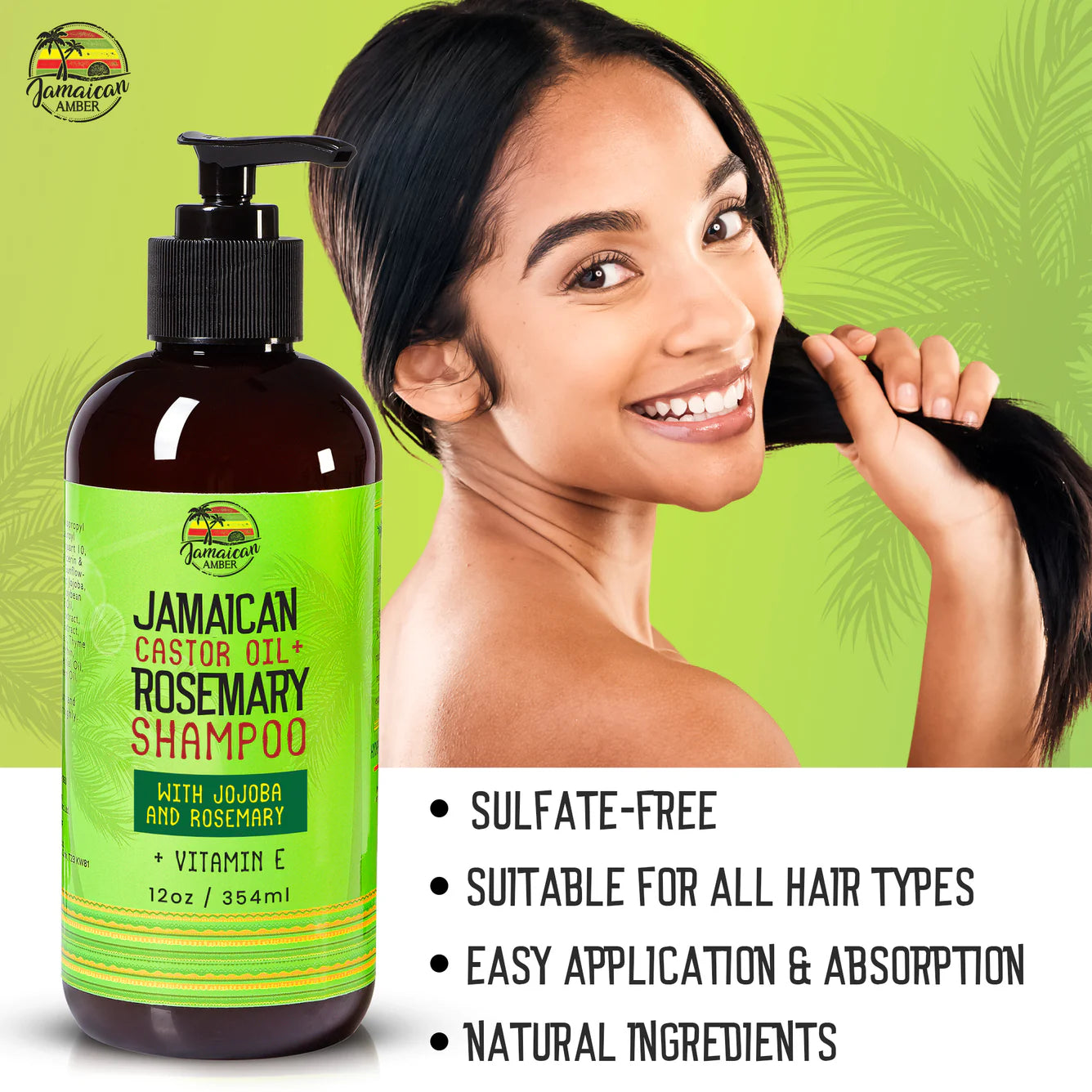 Jamaican Amber Jamaican Castor Oil & Rosemary Hair Shampoo 12 oz/354 ml
